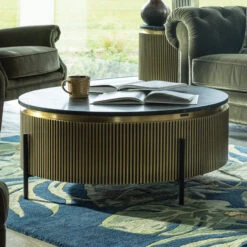 Ivette Round Gold & Black Marble Coffee Table