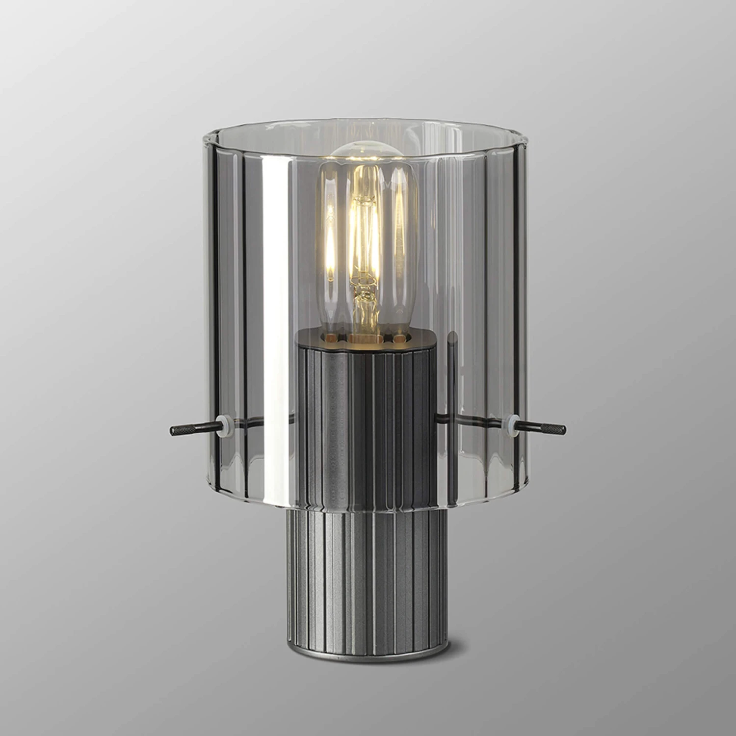 Lino Ribbed Dark Grey & Smoke Wide Line Table Lamp 1 Lino Ribbed Dark Grey & Smoke Wide Line Table Lamp