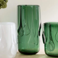 Large Green Drippy Glass Vase