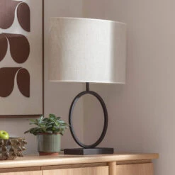 Lagos Brown Table Lamp With White Oval Shade