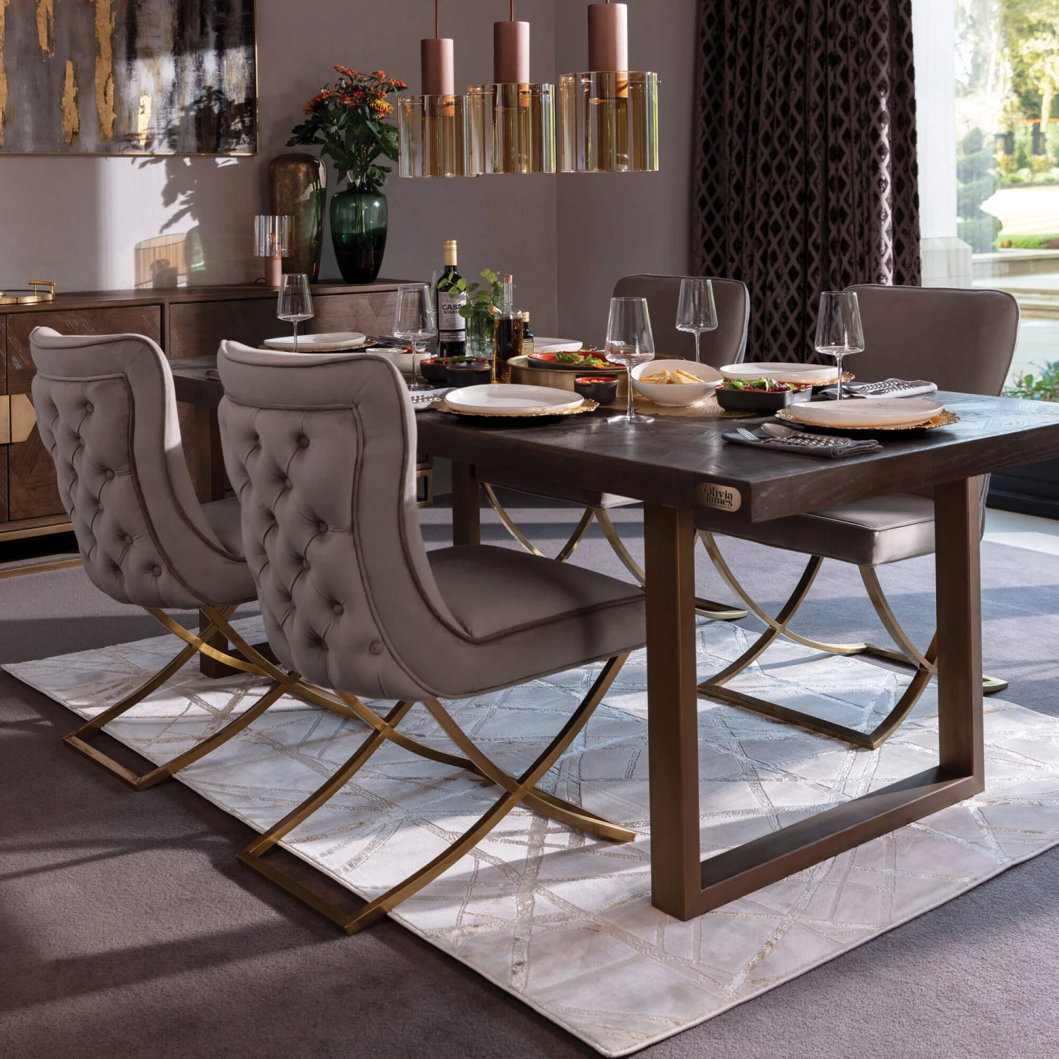 Olivia James Hemingway Grey Velvet Dining Chair With Brushed Gold Legs 6 Olivia James Hemingway Grey Velvet Dining Chair With Brushed Gold Legs - Image 6