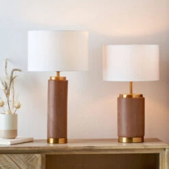 PACIFIC Carrara Tall Wood Effect Ceramic Table Lamp With White Shade -Housingunits 3c9dbf4daa36fccfcdb06442422403b7