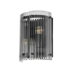 Alonza Matt Black & Clear Wide Ribbed Glass 2 Light Wall Light -Housingunits 3d533828a96f944638a960562d03e958