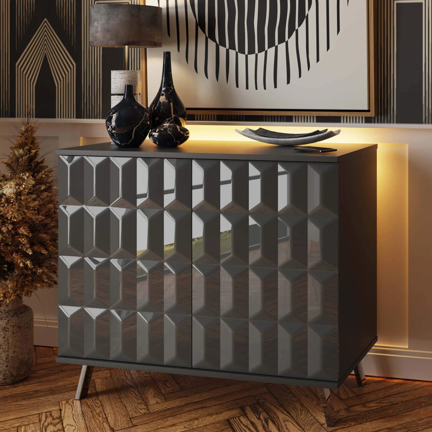 Frank Olsen Elevate Grey LED & Wireless Charging Small Sideboard 1 Frank Olsen Elevate Grey LED & Wireless Charging Small Sideboard