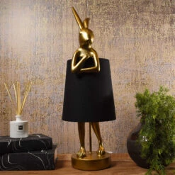 Gold Modest Rabbit 68cm Table Lamp With Black Shade