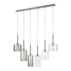 Delia Polished Chrome 6 Light Bar Pendant With Chrome & Clear Glass Shades
