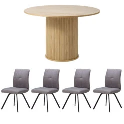 Annika 120cm Natural Dining Table And 4 Cabley Grey Dining Chairs