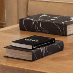 Set Of 2 Marble Effect Book Boxes