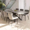 Rossini Extending Dining Table And 6 Toby Light Grey Velvet Dining Chairs