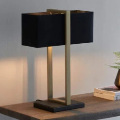 Squared Brass Table Lamp With Black Fabric Shade