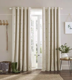 Sophie Allport Bee Oatmeal Eyelet Curtains 66" X 54"