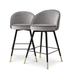 Eichholtz Cooper Roche Set Of 2 Light Grey Velvet Counter Stools