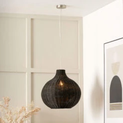 Black Rattan Round Pendant Light