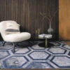 Aurora Hexagon Metallic Blue Rug Collection