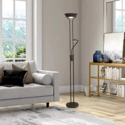 Brazier Satin Black USB 2 Light Uplighter Floor Lamp