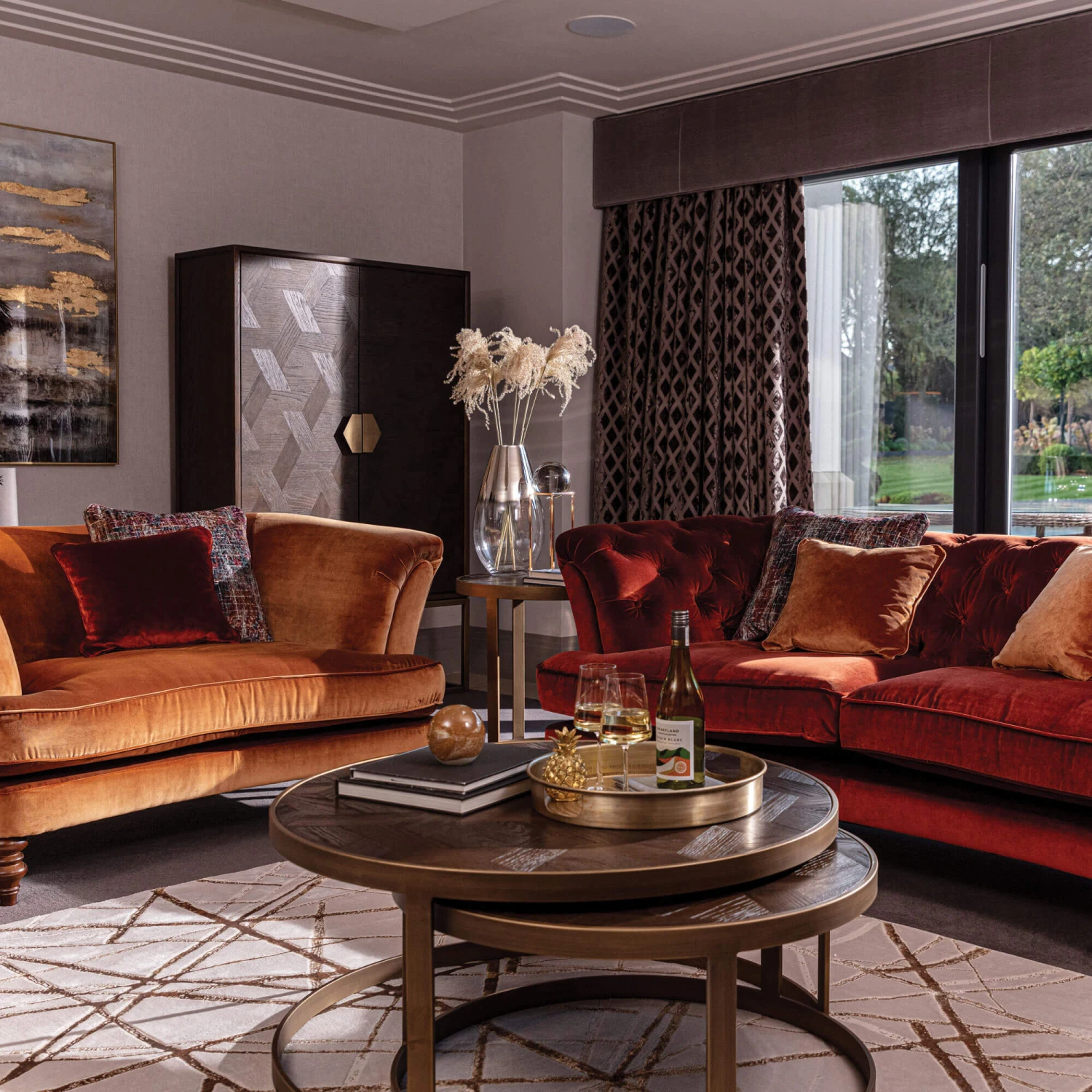 Olivia James Hemingway Mahogany Oak & Gold 2 Door Bar Cabinet 9 Olivia James Hemingway Mahogany Oak & Gold 2 Door Bar Cabinet - Image 9