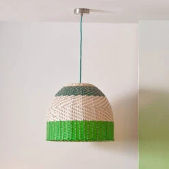 Designers Guild Brera Emerald Green Rattan Cloche Pendant Light