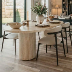 Albana Oval Travertine Effect Dining Table