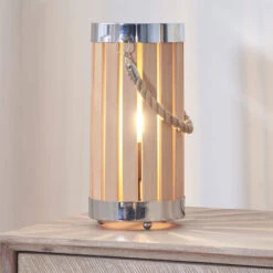 Natural Wood Small Lantern Table Lamp