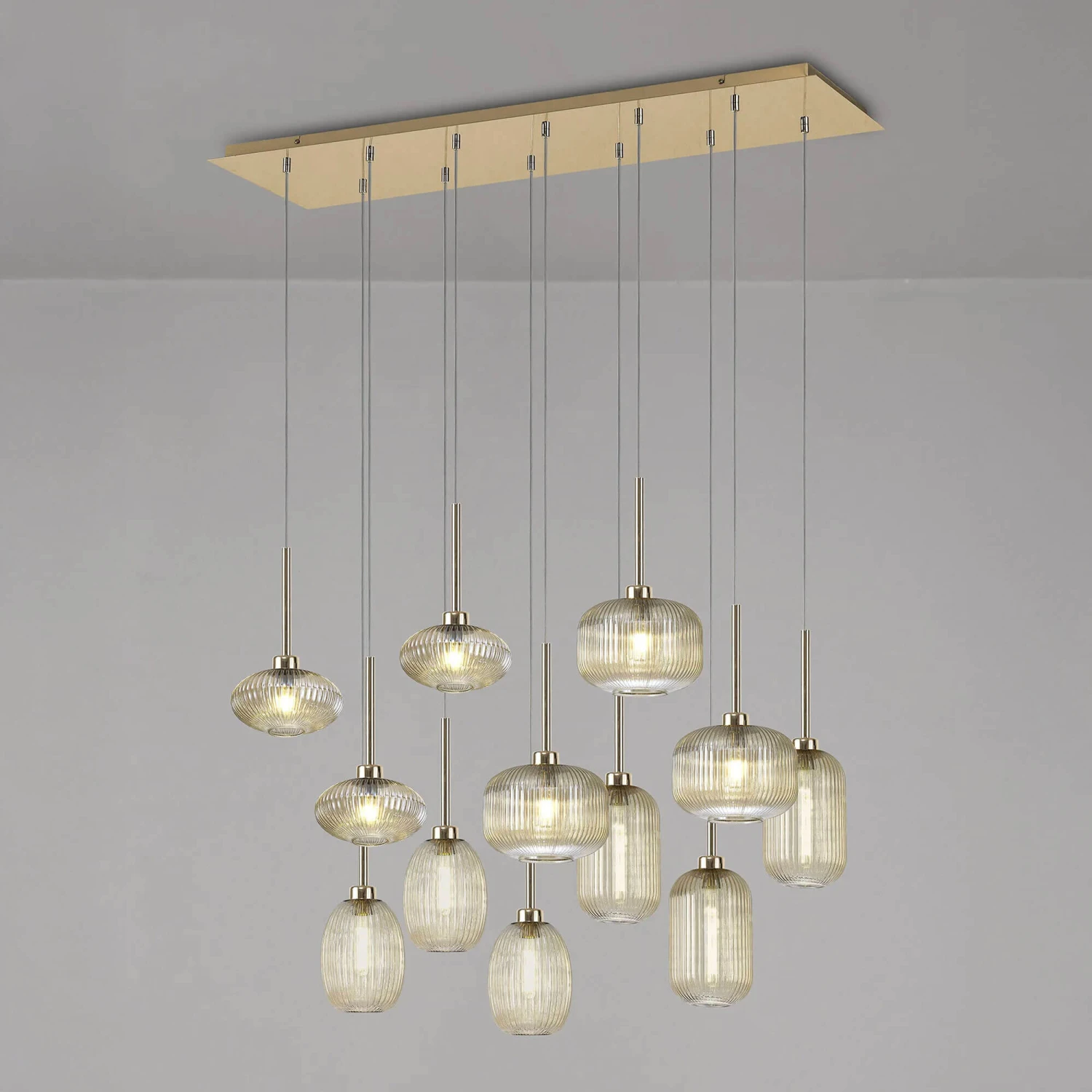 Delia French Gold & Champagne Ribbed Glass 12 Light Pendant 1 Delia French Gold & Champagne Ribbed Glass 12 Light Pendant