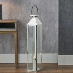 Extra Tall Silver Metal Lantern