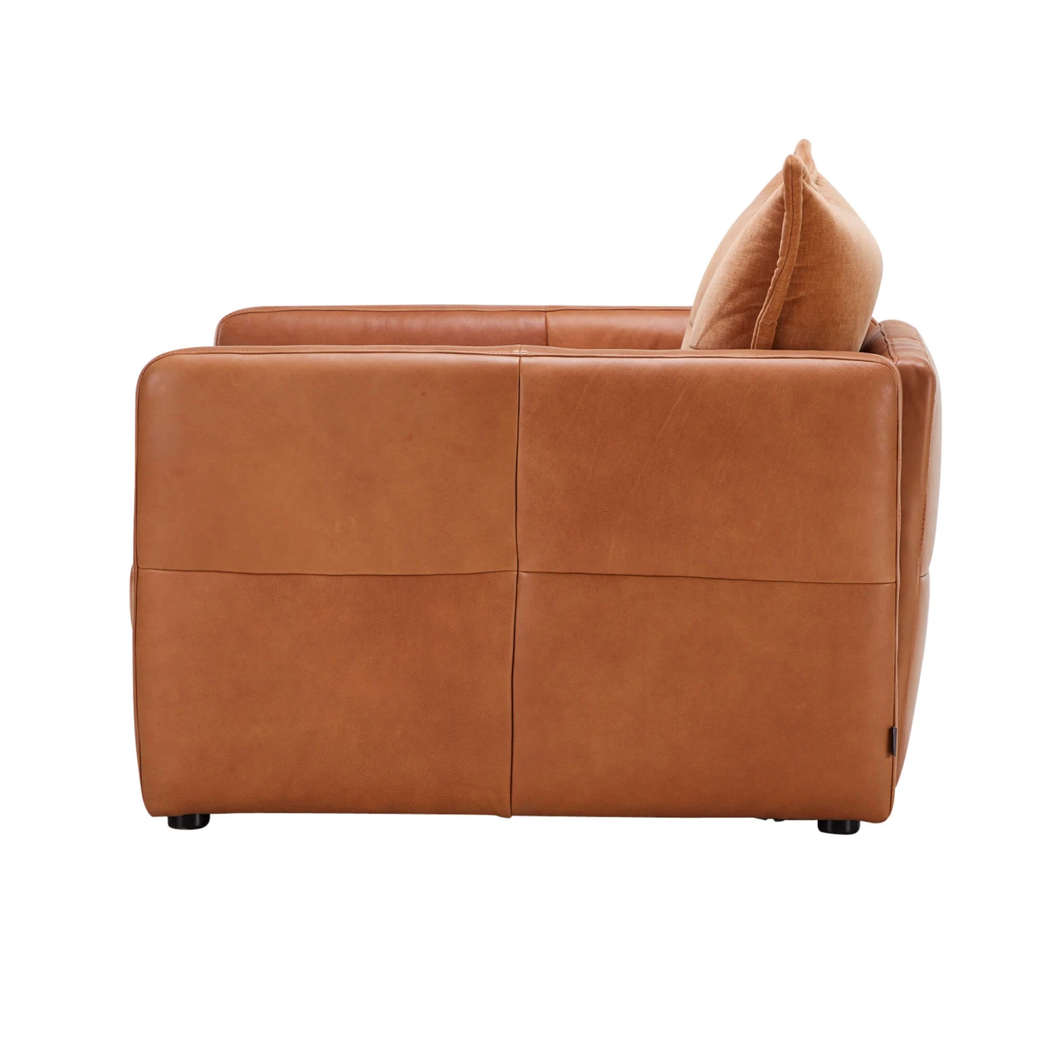Alexander & James Miller Camel Leather & Velvet Mixed Fabric Snuggler Sofa 3 Alexander & James Miller Camel Leather & Velvet Mixed Fabric Snuggler Sofa - Image 3