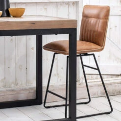 Clarence Counter Tan Faux Leather Bar Chair