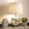 Silver Mercury Round Glass Table Lamp With Grey Shade