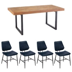 Malmo Reclaimed Timber 180cm Dining Table & 4 Blue Kiara Chairs