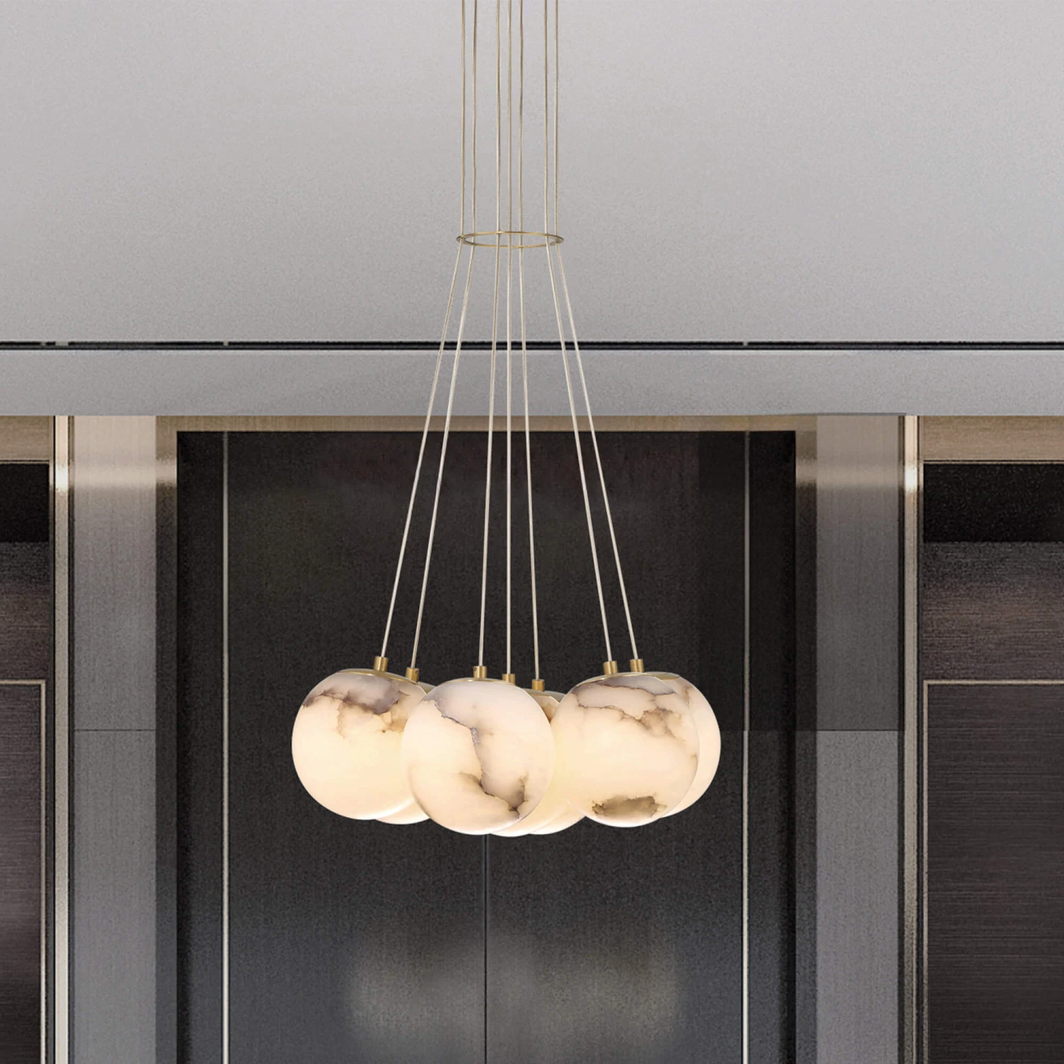 Quintiesse Kepler Gold 7 Light Alabaster Pendant 1 Quintiesse Kepler Gold 7 Light Alabaster Pendant