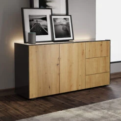 Frank Olsen Intelligent Black Gloss & Oak 2 Door 3 Drawer Sideboard