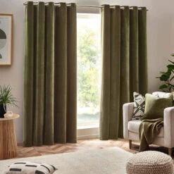 Heavy Chenille Olive Room Darkening Eyelet Curtain Collection