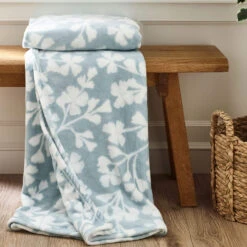 Brooke Floral Duck Egg Cosy Fleece Throw