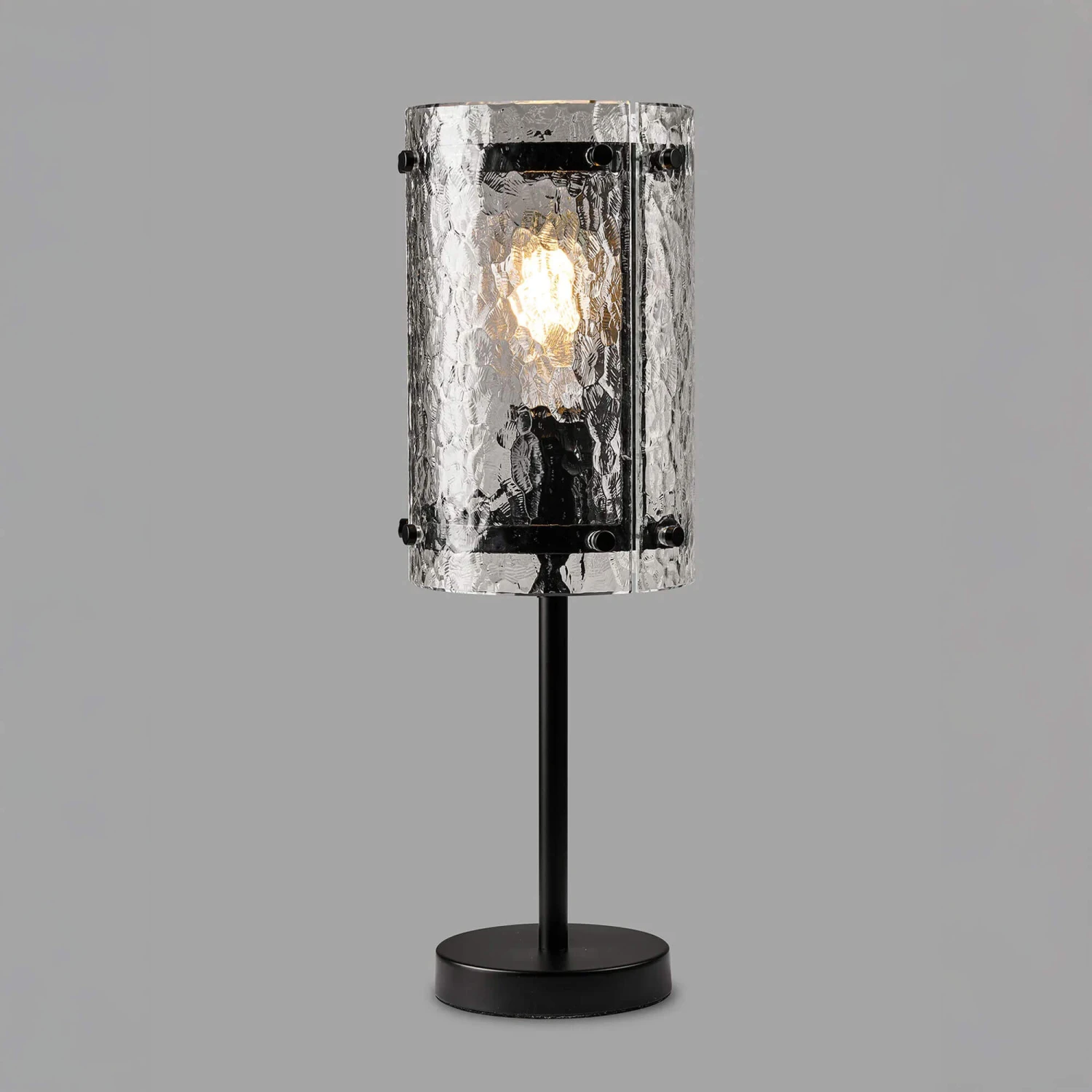 Alonza Matt Black & Clear Cobbled Glass Table Lamp 1 Alonza Matt Black & Clear Cobbled Glass Table Lamp