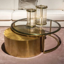 Ophelia Brushed Gold & Glass Set Of 2 Coffee Tables -Housingunits 5e83e883db4411bbc5737dff954c7a84 1