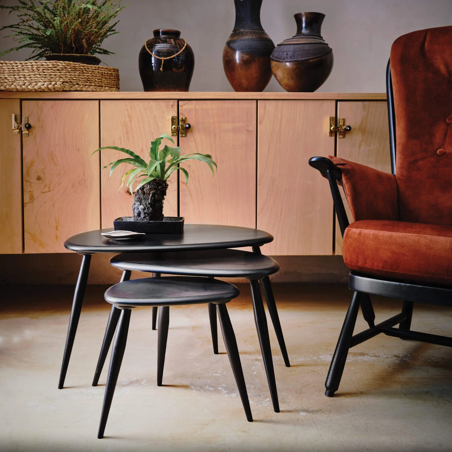 Ercol Pebble Black Ash Nest Of 3 Tables 2 Ercol Pebble Black Ash Nest Of 3 Tables - Image 2