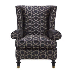 Duresta Harvard Fitzgerald Black & Gold Fabric Wing Chair