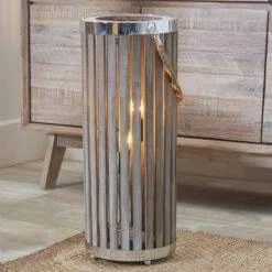 Grey Wash Wood Large Lantern Floor Lamp