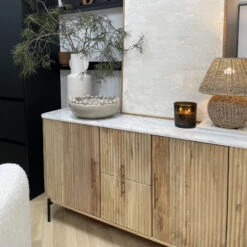 Rochelle Mango Wood & Marble Wide Sideboard -Housingunits 64c60a61eb2aa6b92638ecc156e9c835