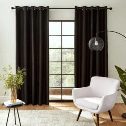 Faux Silk Black 66" X 72" Thermal Blackout Eyelet Curtains