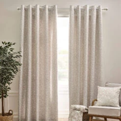 Brooke Floral Lined Natural 90" X 90" Pencil Pleat Curtains