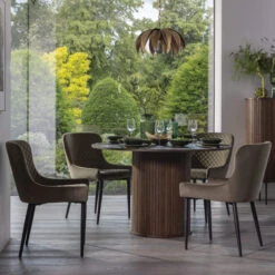 Annika Smoked Oak Slatted 120cm Round Dining Table -Housingunits 67a4ca82d072c239fde7c739d9cc027b