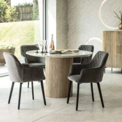 Rochelle 120cm Round Mango Wood & Marble Dining Table -Housingunits 69bf7cc67d3851641f0aecc7903c0b33