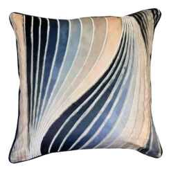 Tokyo Blue Embroidered Waves Cushion