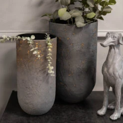 Libra Volcano Set Of 2 Grey Metal Planters
