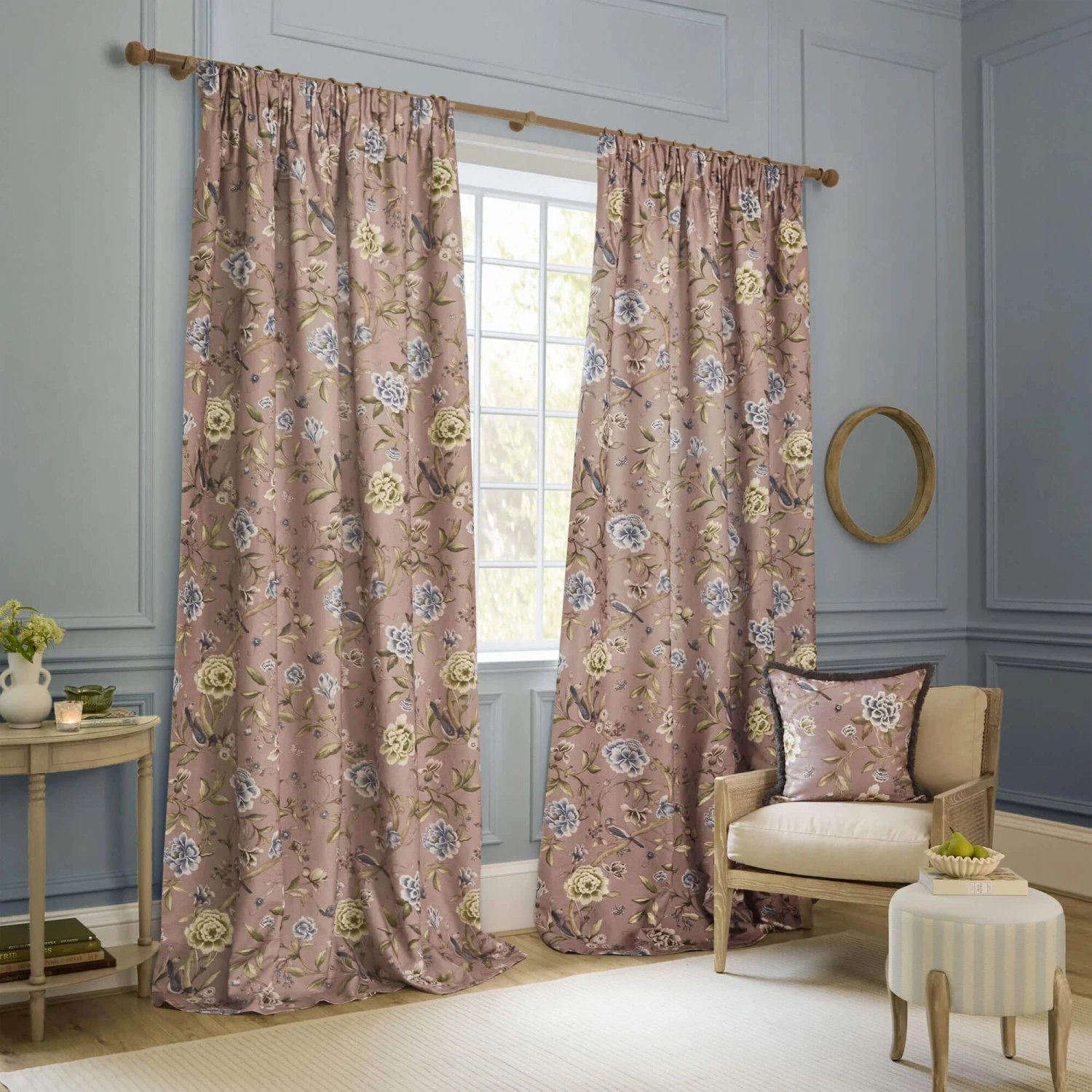 Porcelain Garden Blush Pink Chenille Room Darkening Pencil Pleat 46" X 54" Curtains 1 Porcelain Garden Blush Pink Chenille Room Darkening Pencil Pleat 46" X 54" Curtains