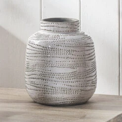Alina White Dotted Terracotta Vase