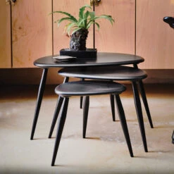 Ercol Pebble Black Ash Nest Of 3 Tables