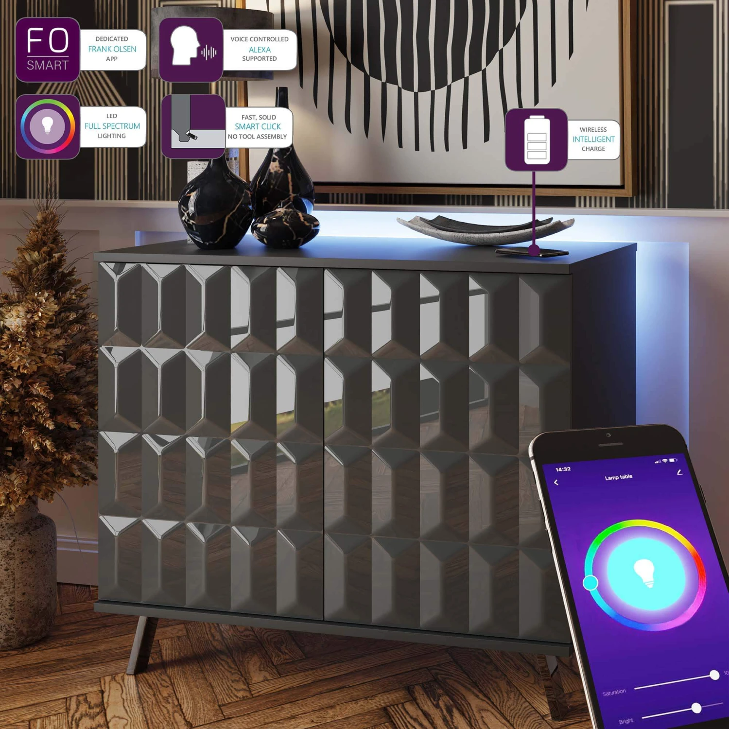 Frank Olsen Elevate Grey LED & Wireless Charging Small Sideboard 5 Frank Olsen Elevate Grey LED & Wireless Charging Small Sideboard - Image 5