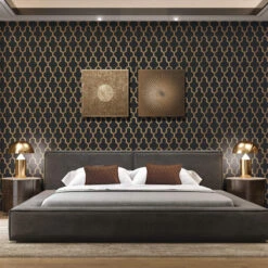 Geometric Silk Black & Gold Wallpaper